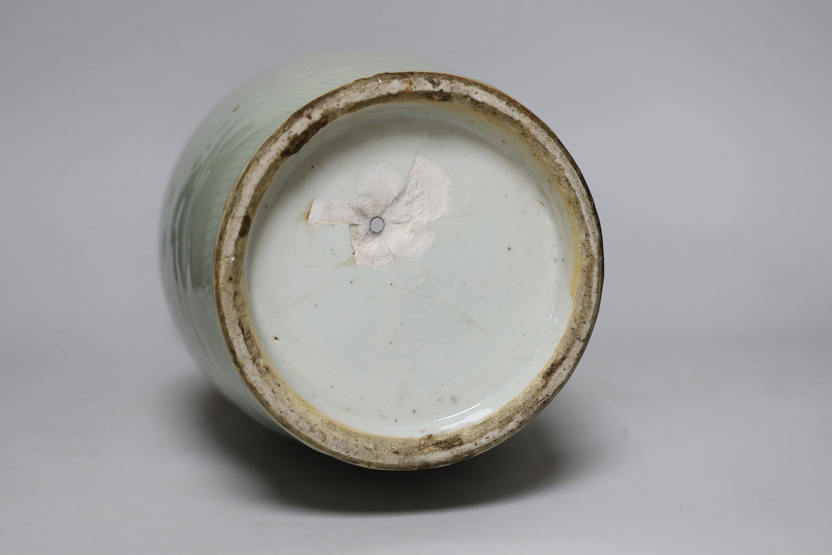 A Chinese celadon glazed vase, 19th century, 33cms high
